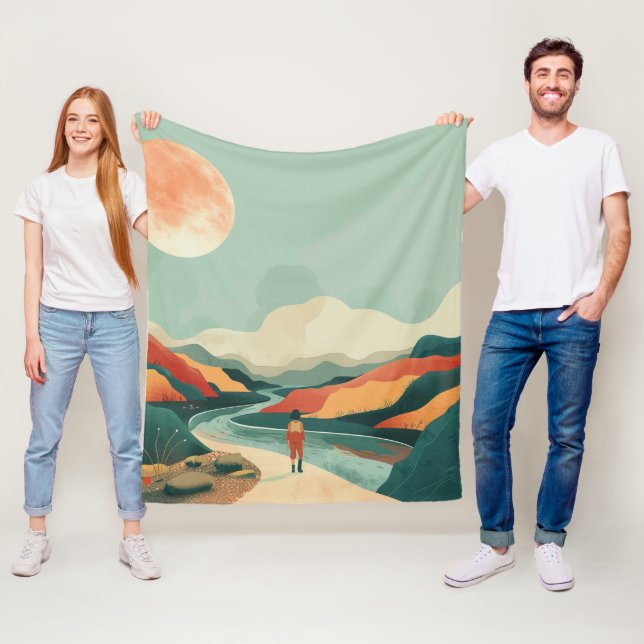 Boho Abstract Landscape (14) Fleece Blanket (In Situ)