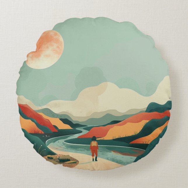 Boho Abstract Landscape (14) Round Pillow (Front)