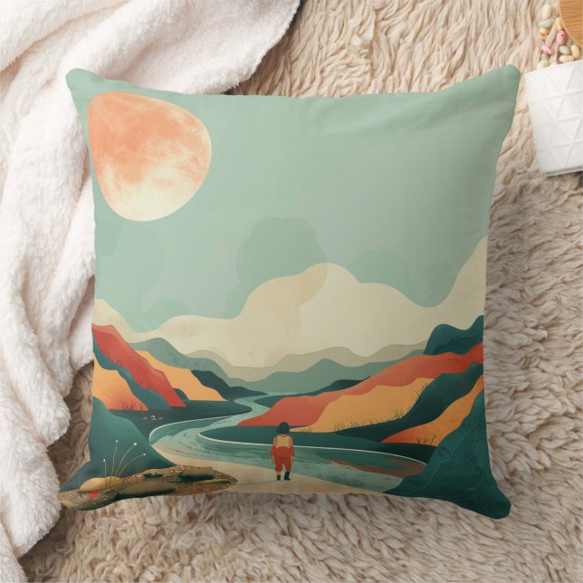 Boho Abstract Landscape (14) Throw Pillow (Blanket)