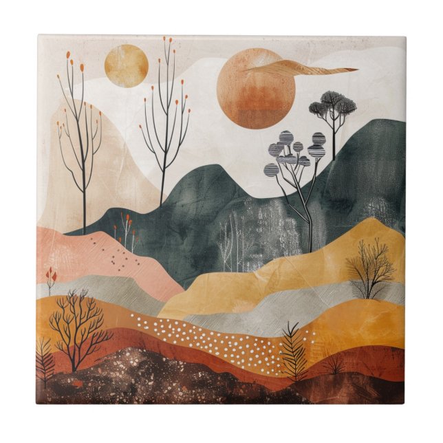 Boho Abstract Landscape (15) Ceramic Tile (Front)