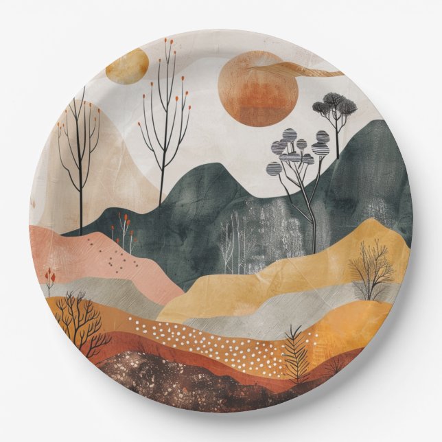 Boho Abstract Landscape (15) Paper Plates (Front)