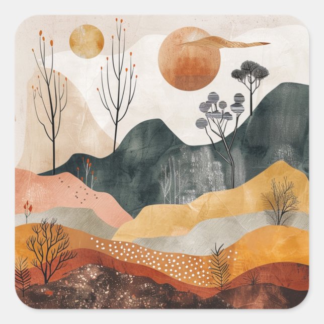 Boho Abstract Landscape (15) Square Sticker (Front)