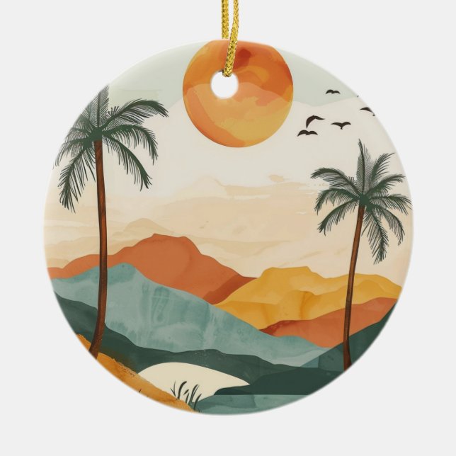 Boho Abstract Landscape (16) Ceramic Ornament (Front)