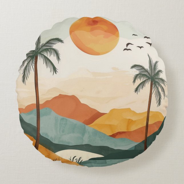 Boho Abstract Landscape (16) Round Pillow (Front)