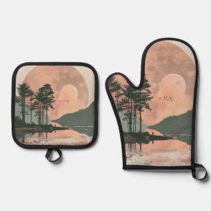 Boho Abstract Landscape (1) Oven Mitt & Pot Holder Set