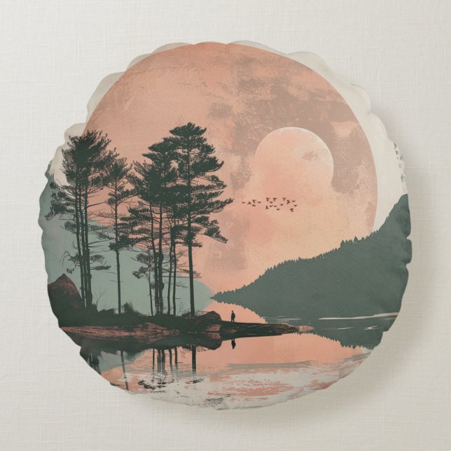 Boho Abstract Landscape (1) Round Pillow (Front)
