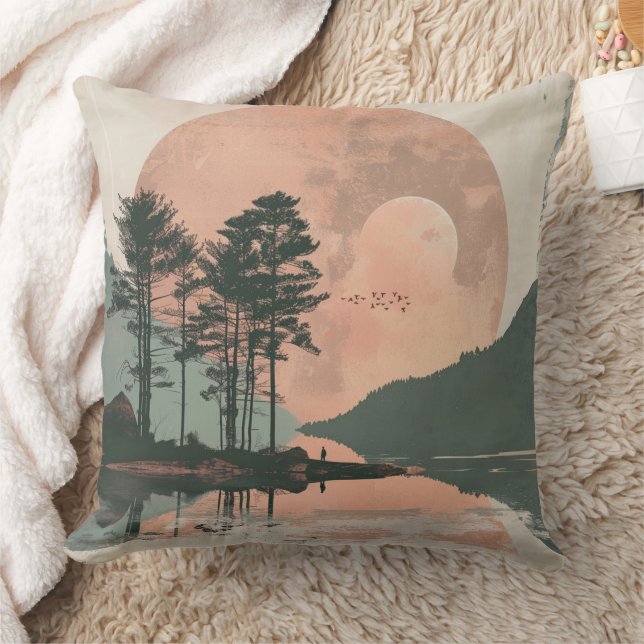 Boho Abstract Landscape (1) Throw Pillow (Blanket)
