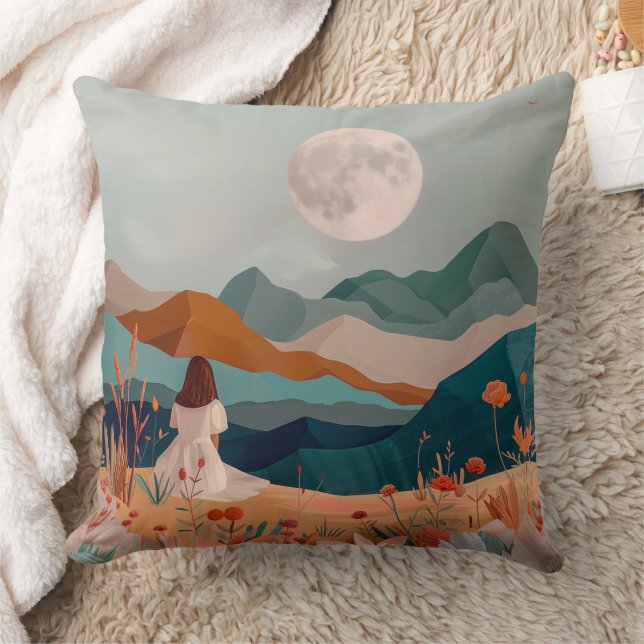 Boho Abstract Landscape (21) Throw Pillow (Blanket)
