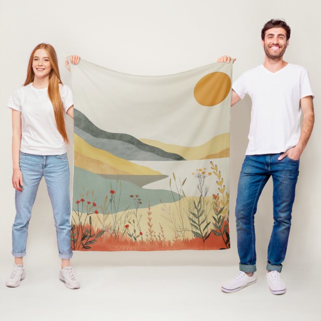 Boho Abstract Landscape (25) Fleece Blanket (In Situ)