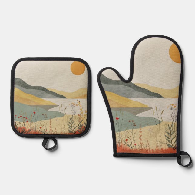Boho Abstract Landscape (25) Oven Mitt & Pot Holder Set (Front)