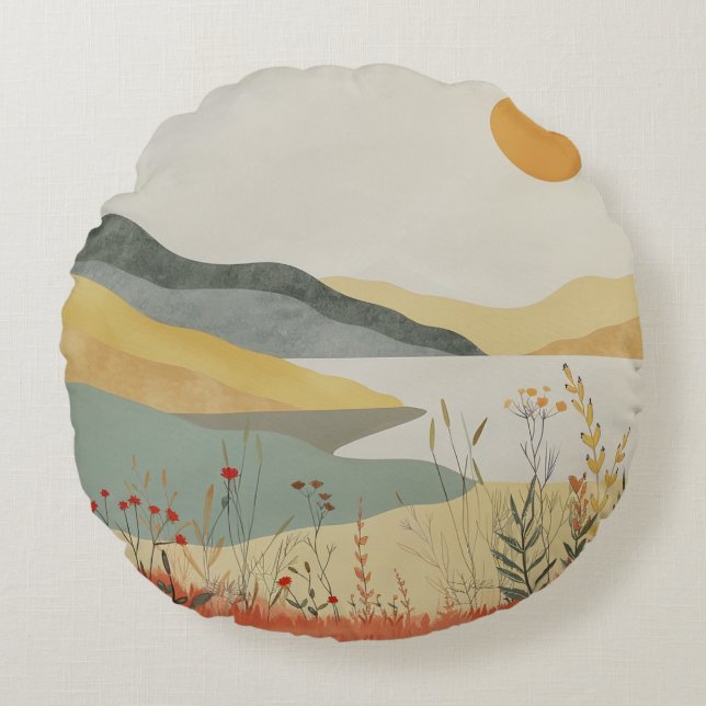 Boho Abstract Landscape (25) Round Pillow (Front)
