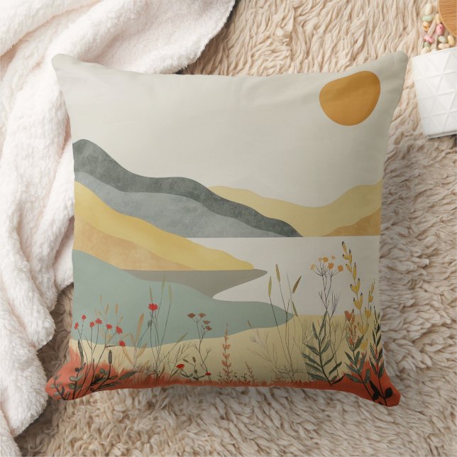 Boho Abstract Landscape (25) Throw Pillow (Blanket)