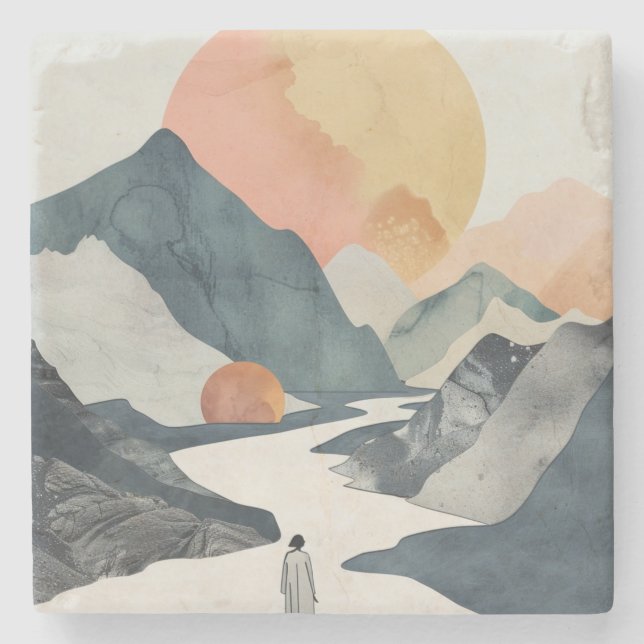 Boho Abstract Landscape (2) Stone Coaster (Front)