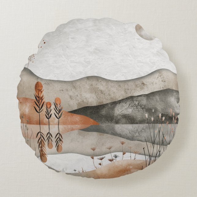 Boho Abstract Landscape (3) Round Pillow (Front)