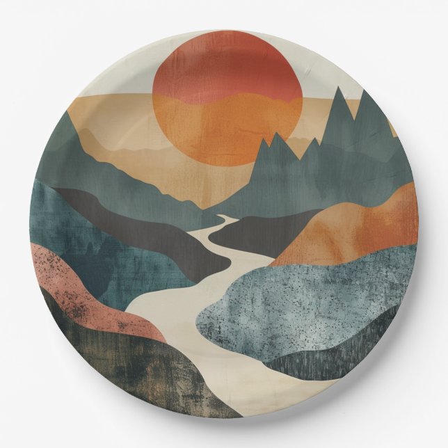 Boho Abstract Landscape (5) Paper Plates (Front)