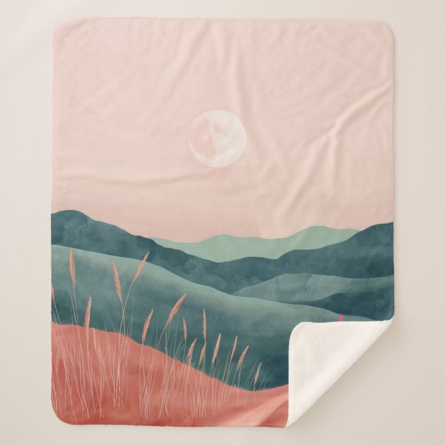 Boho Abstract Landscape (7) Sherpa Blanket (Front)