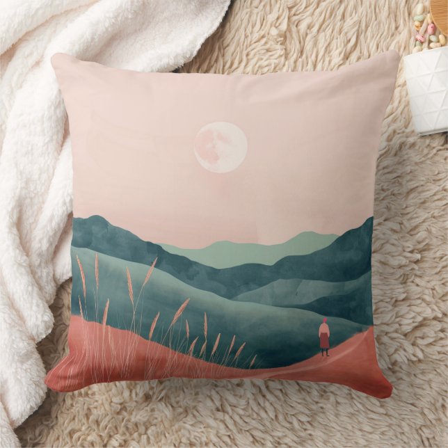 Boho Abstract Landscape (7) Throw Pillow (Blanket)