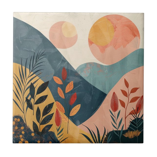 Boho Abstract Landscape (8) Ceramic Tile (Front)