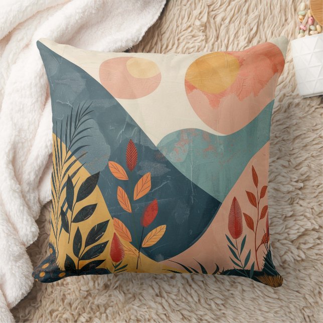 Boho Abstract Landscape (8) Throw Pillow (Blanket)