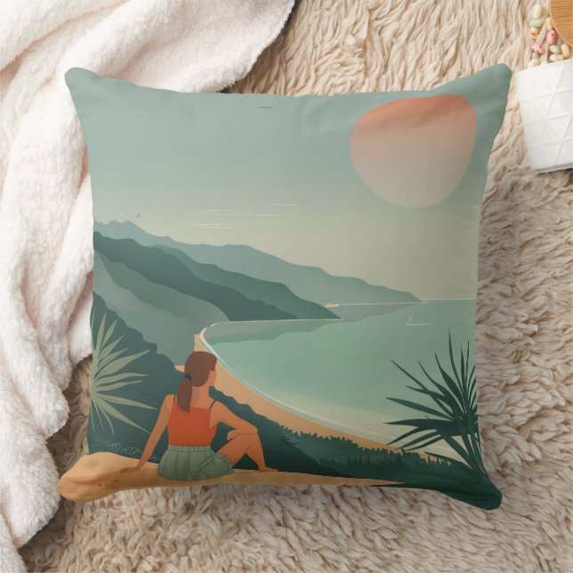 Boho Abstract Landscape (9) Throw Pillow (Blanket)