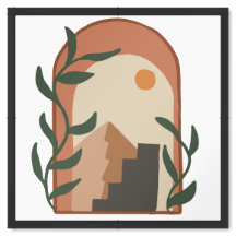 Boho Abstract Landscape Minimal Sun, Mountains 