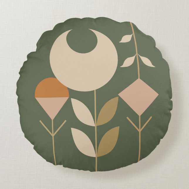 Boho Abstract Lily Round Pillow (Front)