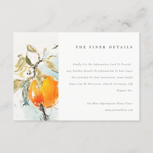 Boho Abstract Orange Garden Wedding Details Enclosure Card