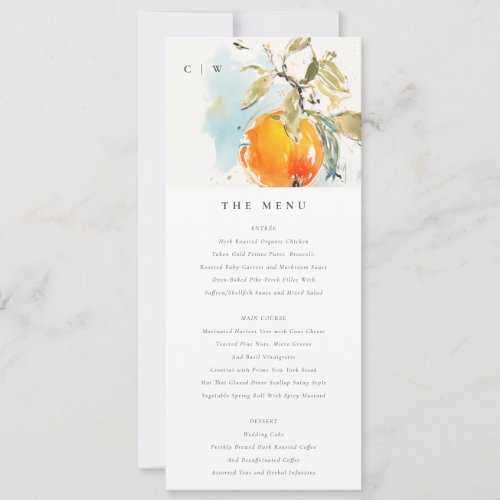 Boho Abstract Orange Garden Wedding Menu Card