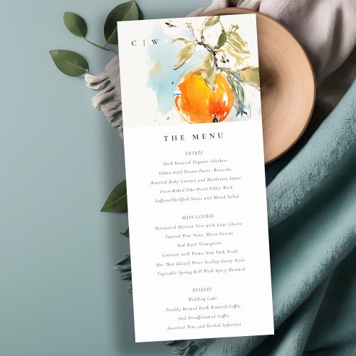 Boho Abstract Orange Garden Wedding Menu Card