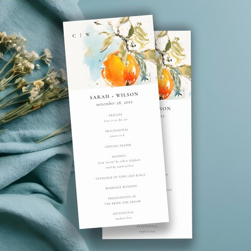 Boho Abstract Orange Garden Wedding Program