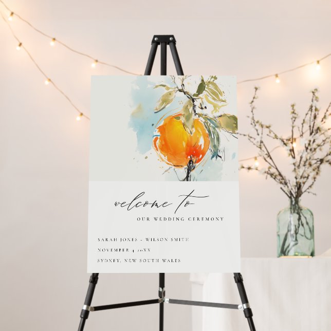Boho Abstract Orange Garden Wedding Welcome Foam Board (In Situ (Stand))