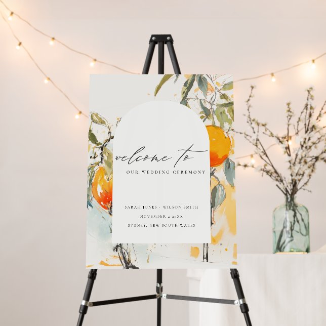 Boho Abstract Orange Garden Wedding Welcome Foam Board (In Situ (Stand))