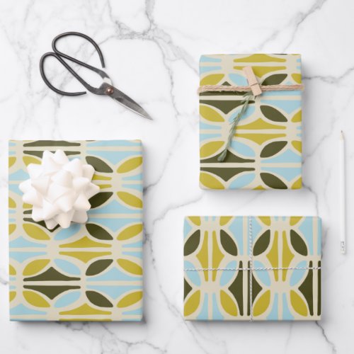 Boho Abstract Pastel Shapes Pattern Green Blue Wrapping Paper Sheets