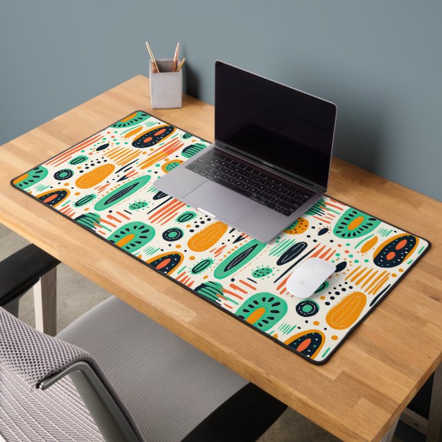 BOHO Abstract Pattern Orange& Green Mid Century Desk Mat (Office 2)