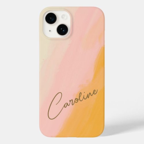 Boho Abstract Pink Yellow Script Custom Name Case_Mate iPhone 14 Case