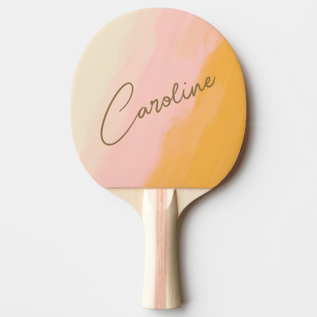 Boho Abstract Pink Yellow Script Custom Name Ping Pong Paddle (Front)