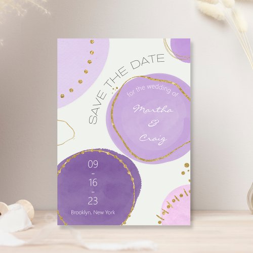 Boho Abstract Purple Gold Watercolor Circles Save The Date