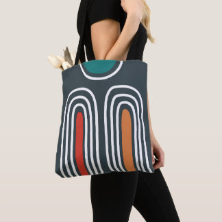 Boho abstract rainbow art in blue background tote bag