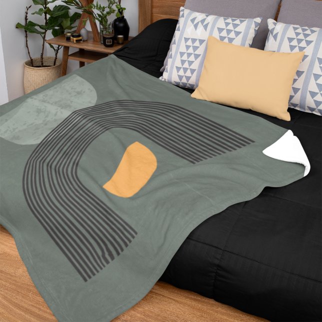 Boho Abstract Rainbow Illustration Design Fleece Blanket