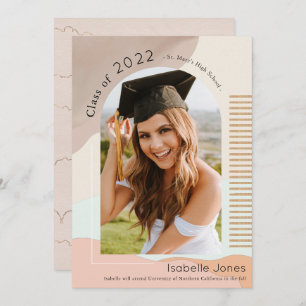 Boho Abstract Shapes Brown & Pink Arch Graduation Invitation