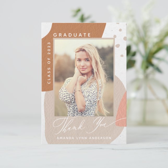 Boho Abstract Shapes Photo Graduation Thank You Card (Standing Front)