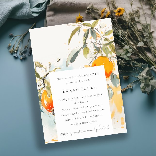 Boho Abstract Sketchy Orange Garden Bridal Shower Invitation (Creator Uploaded)