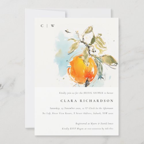 Boho Abstract Sketchy Orange Garden Bridal Shower Invitation