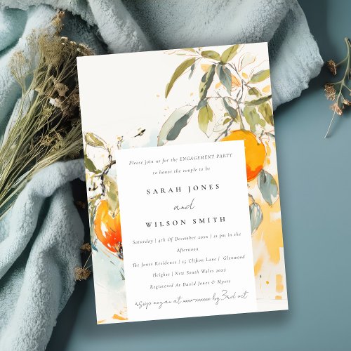 Boho Abstract Sketchy Orange Garden Engagement Invitation