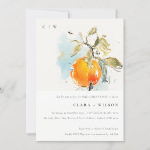 Boho Abstract Sketchy Orange Garden Engagement Invitation