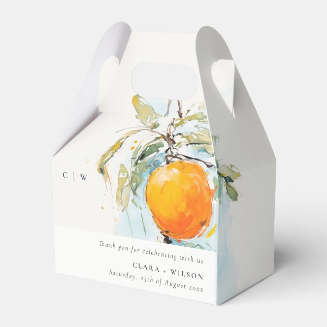 Boho Abstract Sketchy Orange Garden Wedding Favor Boxes (Front Side)