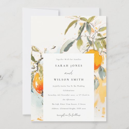 Boho Abstract Sketchy Orange Garden Wedding Invitation