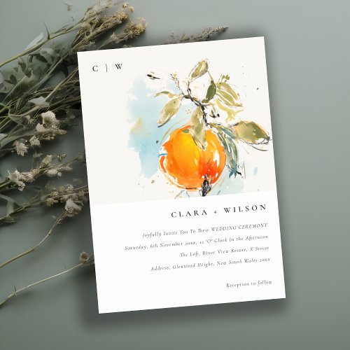 Boho Abstract Sketchy Orange Garden Wedding Invitation