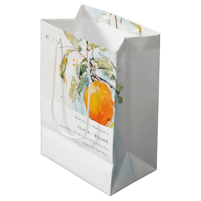 Boho Abstract Sketchy Orange Garden Wedding Medium Gift Bag (Front Angled)