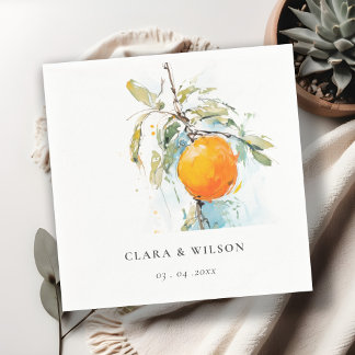 Boho Abstract Sketchy Orange Garden Wedding Napkins